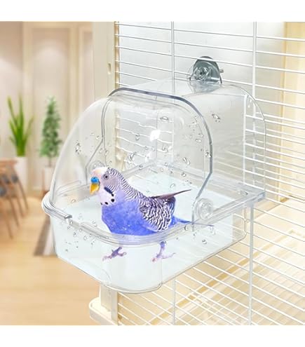 Amazon.co.jp: 鳥 水浴び容器 インコ オウム 餌入れ 透明 水浴びケース